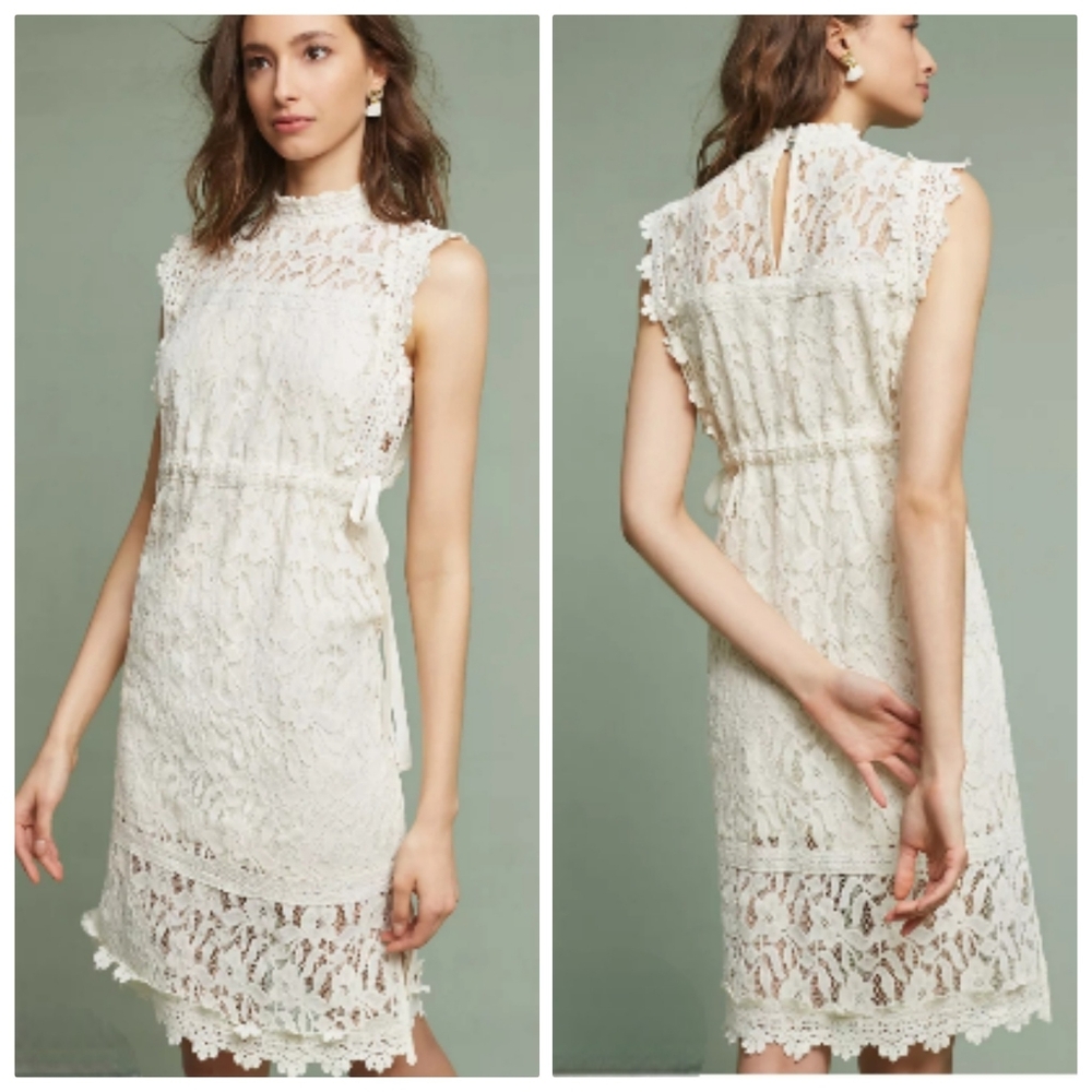 Nwot Anthropologie Eri+Ali Orla Creme Embroidered Sleeveless Lace Midi Dress